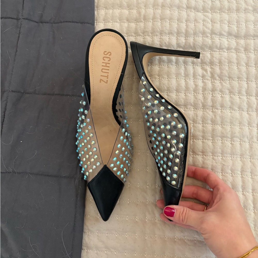 Schutz Black and Blue Studded Women's Heels
